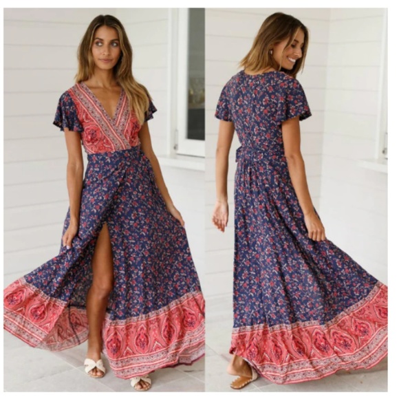 2021 Hot Pick - Gypsy V-neck Maxi Printed Dress - Picture 5 of 14